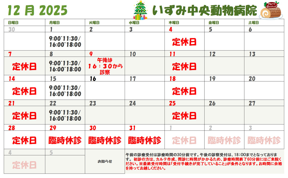 12月診察表